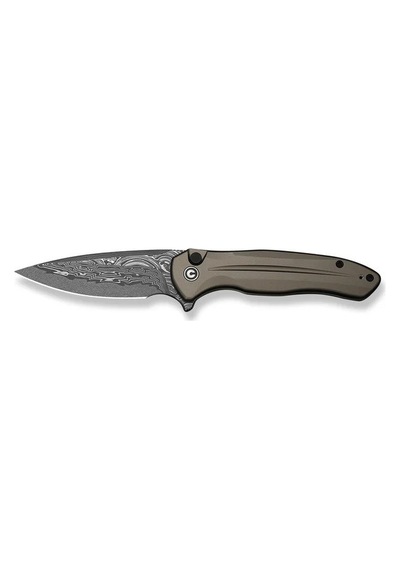 Civivi Button Lock Kitefin Brownish Gray Aluminum Handle Damascus Blade Kamp Çakı Gri