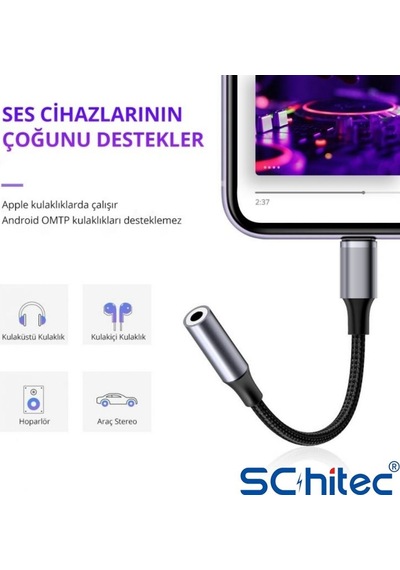 Schitec Lightning To 3.5mm Aux Dönüştürücü 10cm Siyah Hg/axt-01