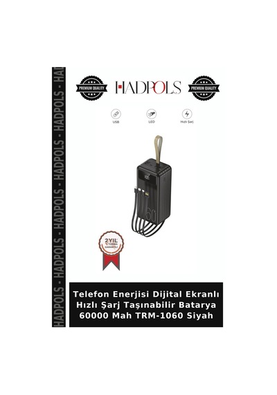 Telefon Enerjisi Dijital Ekranlı Hızlı Şarj Taşınabilir Batarya 60000 Mah Trm-1060 Siyah Diğer