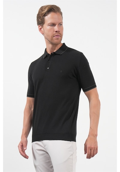 İmza Siyah Polo Yaka Kısa Kol Örme Comfort Fit %100 Pamuk Kazak 1012260151
