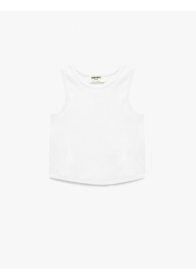 Koton Ribanalı Pamuklu Basic Beyaz Kız Çocuk Kolsuz T-shirt 6skg30022ak