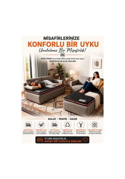 Dark Trend Sleep Yıkanabilir Kılıf Orta Sert Sünger Yatak Pedi & Şiltesi Topper 5 Cm Turuncu Şeritli Siyah