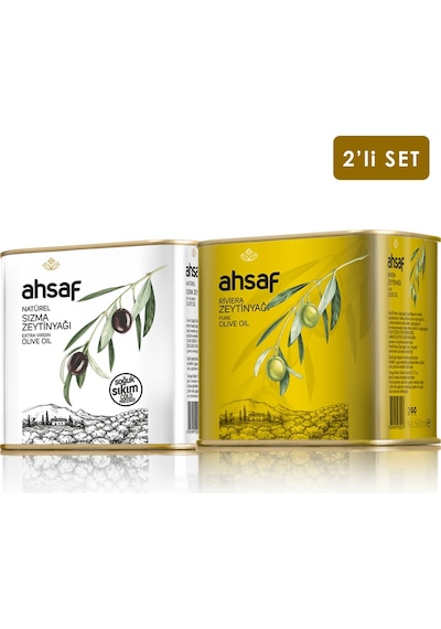 Ahsaf Soğuk Sıkım Zeytinyağı 500 ML Teneke + Riviera Zeytinyağı 500 ML Teneke