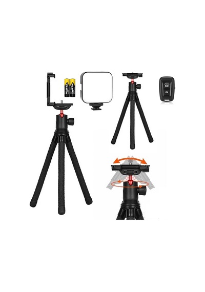 Kt-660 Aynasız Fotograf Makinesi Ve Telefon Uyumlu Ahtapot Esnek Tripod + Mini 49 Led Işık