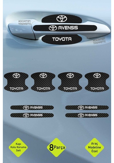 Araç Modeline Özel Toyota Avensis Karbon Kapı Kolu Koruma Seti Beyaz Yazılı 8 Parça Şık Tasarım