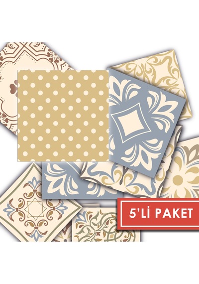 Kendinden Yapışkanlı Retro Sarı Desenli Pvc Karo 15x15 Cm 5 Li Paket
