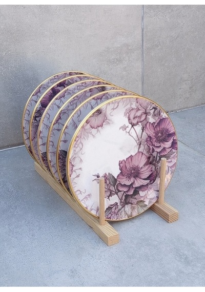 Purple 6 Kişilik 15 Parça Seramik Pasta Sunum Tabağı Takımı Çok Renkli