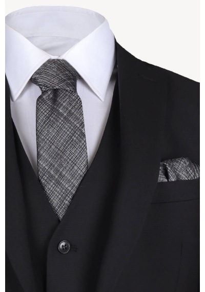 Erkek Siyah Slim Fit Yelekli Takım Elbise