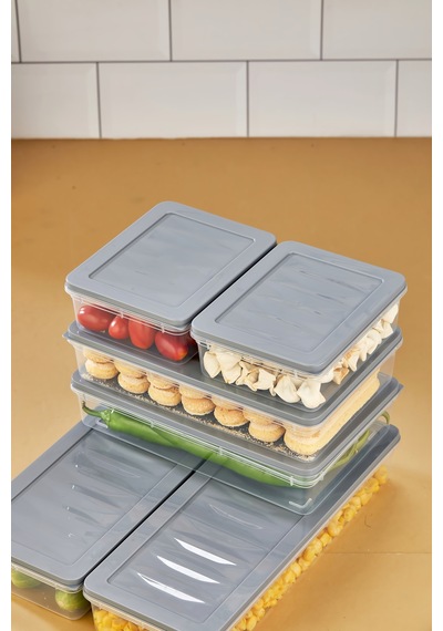 Multi Box 6 Parça 3 Farklı Boy Saklama Kabı Seti - Dondurucu & Mikrodalga Uyumlu Gri