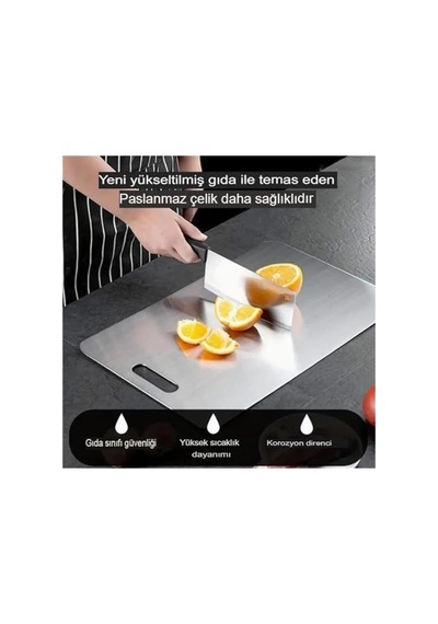 2'li Paslanmaz Çelik Kesme Tahtası Seti Levhası Panosu Kaydırmaz Slikon Ayaklı 24x34cm Ve Çok Renkli