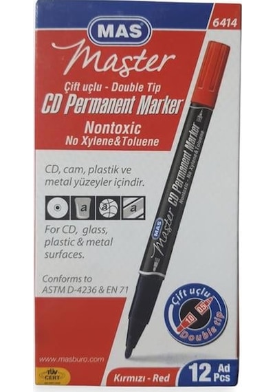 Mas Asetat Kalem Cd Marker Çift Uç Kırmızı 10 Lu Paket Diğer
