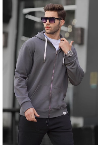 Madmext Füme Fermuarlı Kapüşonlu Sweatshirt 6161-füme Füme