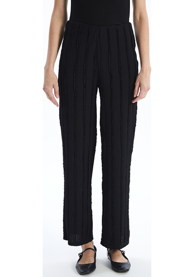Lcwaıkıkı Classic Siyah Beli Lastikli Dokulu Geniş Paça Kadın Pantolon