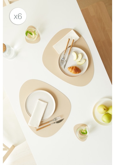 Home Wave 6'lı Bej/taş Renk Suni Deri Amerikan Servis Set 45 X 36 Cm Bej