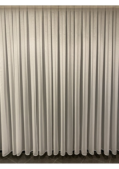 Ince Çizgili Modern Düz Tül 1/3 Sık Pile Ekru