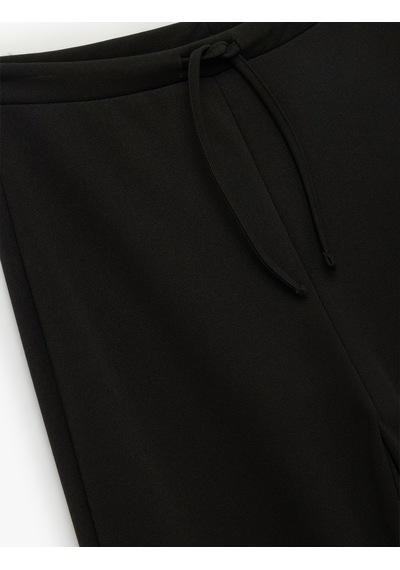 Koton Yüksek Bel Bağcıklı Geniş Paça Pantolon Siyah 6wal40047ık Siyah