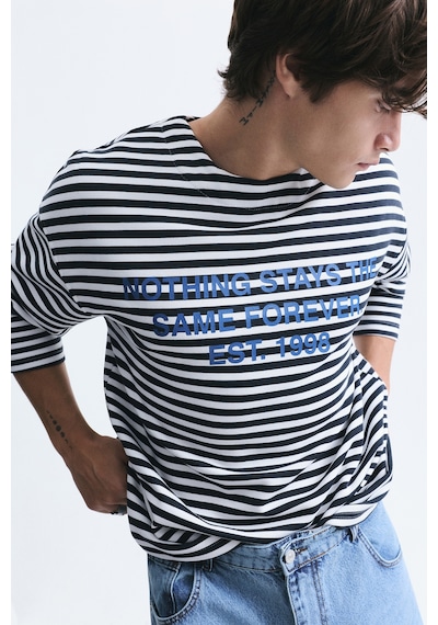 Vamos Oversize Çizgili Sweatshirt Ekru-siyah