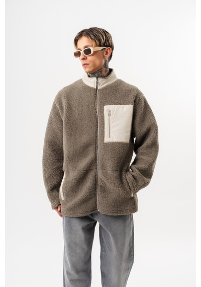 Respire Erkek Zip Oversize Teddy Ceket Koyu Yeşil
