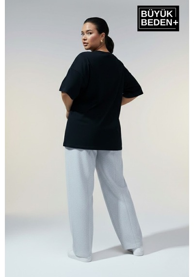 Superlife Süperlife Kadın Büyük Beden New York Baskılı 3xl-6xl Bisiklet Yaka Tshırt Spr25btsk510-05 Siyah
