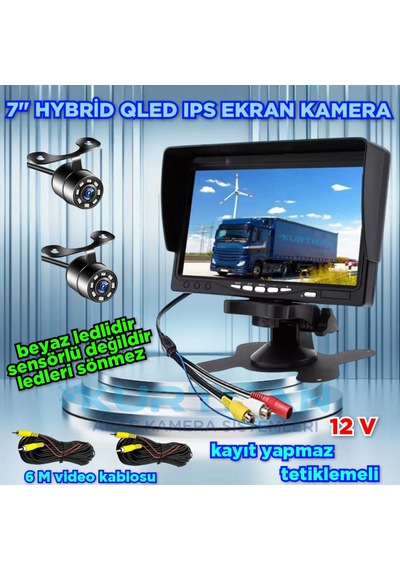2 Adet Beyaz Ledli Kelebek Kamera Ve 7'' Qled Monitör 12v