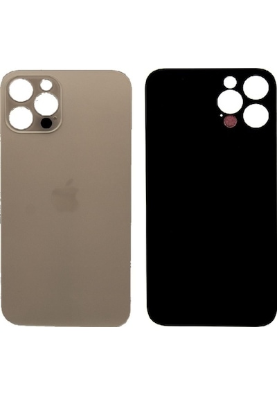 Apple Uyumlu iPhone 12 , Cam Arka Pil Batarya Kapağı - Lens Hariç Gold