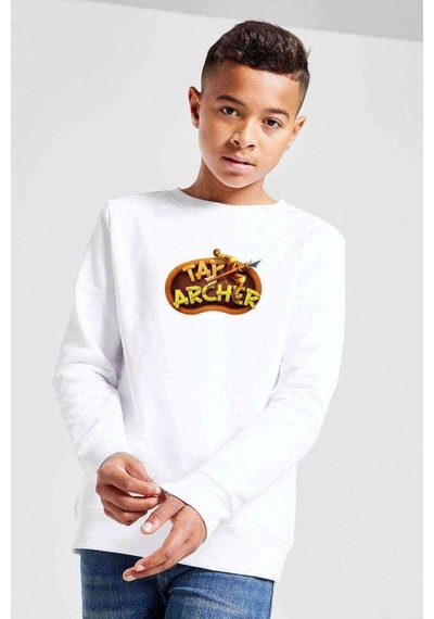 Tshirthane Tap Archer Baskılı Unisex Çocuk Beyaz Sweatshirt Beyaz