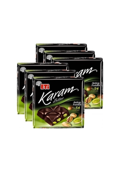 Eti Karam Bitter Antep Fıstıklı Çikolata Kare 6 x 75 G