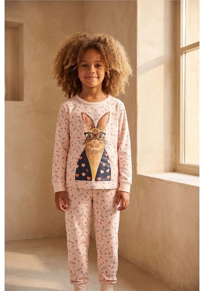 Katia&bony Kız Çocuk Tavşan Desenli Kutulu Pijama Takımı Lacivert