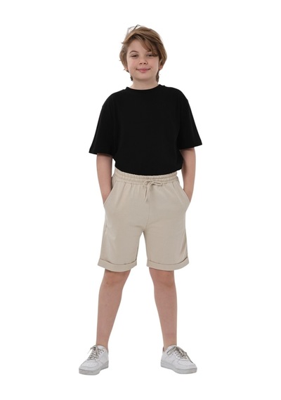 Erdem Kıds Erkek Çocuk Basic Pamuklu Penye Double Paça Cepli Şort Bej Bej