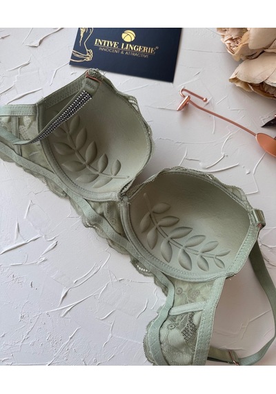 Jasmine Askıları Parlak Taşlı Hafif Destekli Dantelli Soft Cup İt Yeşil