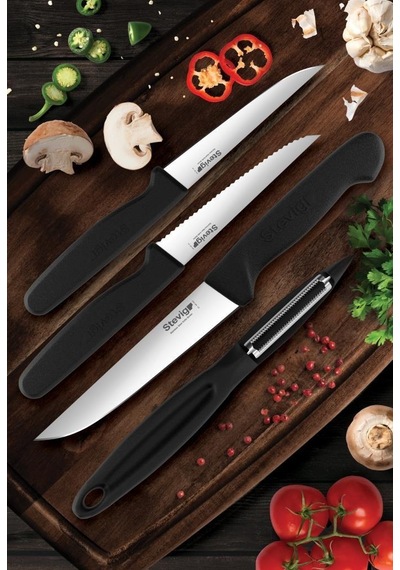Stevig Cut 4 Fresh Sebze Soyacak Ve Bıçak Seti 4 Parça Siyah St-401 Siyah