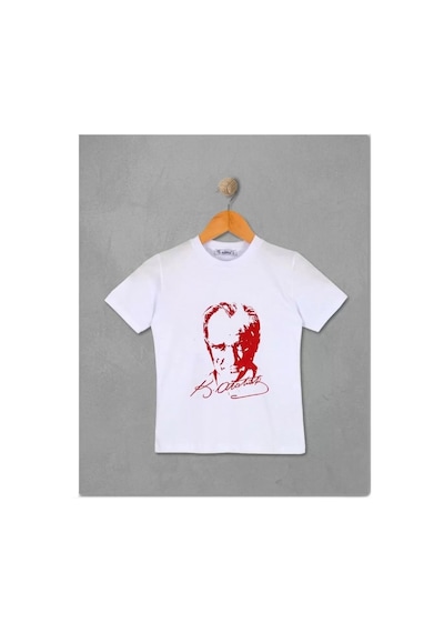 Alglıfe Atatürk Baskılı Beyaz Çocuk Tişört - Unısex Kalıp %100 Pamuk Bir Beden Büyük Önerilir Alglıfe Atatürk Baskılı Beyaz Çocuk Tişört - Unısex Kalıp %100 Pamuk Bir Beden Büyük Önerilir