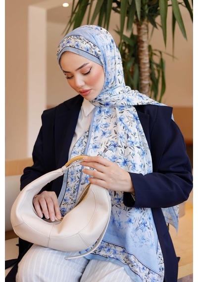 Mimiyum Lemon Flower Nayf İpek Şal Mavi