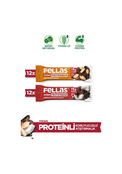Yüksek Protein Bar 45 G Süper İkili Kutu - 24 Adet Yer Fıstıklı X 12 + Hindistan Cevizli X 12