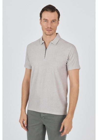 Bej Polo Yaka Kısa Kol Cepsiz Slim Fit Classic Tişört 1011250176 Bej