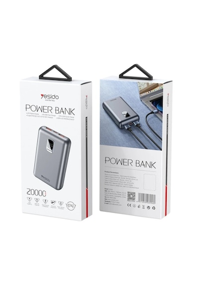Yesido Yp47 20.000 Mah Dijital Göstergeli 22.5w Usb3.0 Ve 20w Type-c Çıkışlı Pd Hızlı Şarj Powerbank - Siyah 1