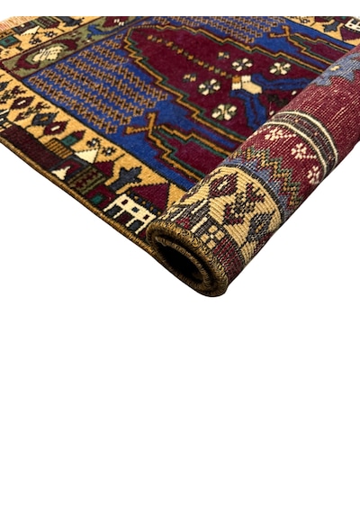 El Dokuma Eskitme Vintage Yahyalı Halısı Seccade 59x104 Kök Boya Yün Küçük Namazlık Renkli