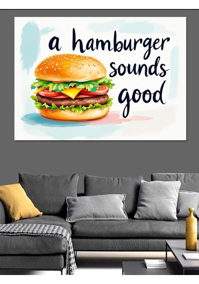 Lezzetli Büyük Hamburger Dekoratif Kanvas - Mdf Ahşap Tablo