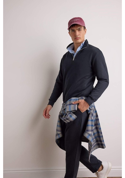 Defacto Regular Fit Dik Yaka Yarım Fermuarlı İçi Yumuşak Tüylü Basic Düz Sweatshirt X7405az25aunv91 Lacivert