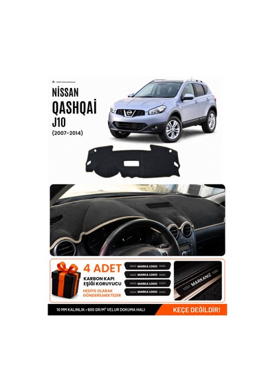 Nissan Qashqaı J10 2007-2014 Uyumlu Torpido Örtüsü, Torpido Kılıfı - Siyah Bej