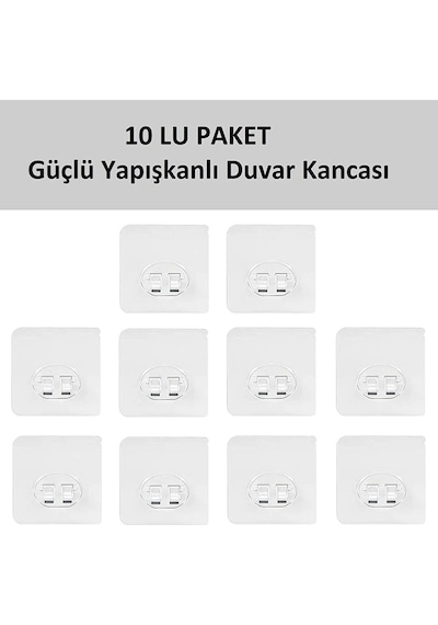 Karteya 10 Lu Güçlü Kendinden Yapışkanlı Kancalar Köşe Rafı Banyo Rafı Duş Rafı Kancası, Su Geçirmez Askı Şeffaf