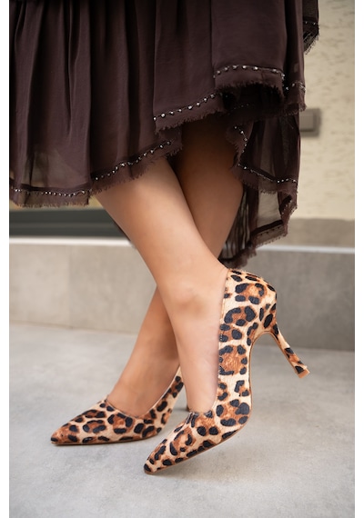 Relly Leopar Süet Topuklu Ayakkabı Leopar