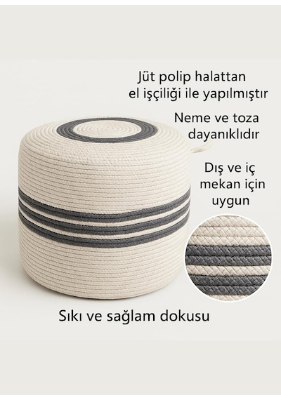 Natureline Jüt Puf Salon Pufu Antre Puf Makyaj Masası Ve Yatak Odası Banyo Puf Teras Veranda Ve Balkon Uyumlu Hasır Diğer