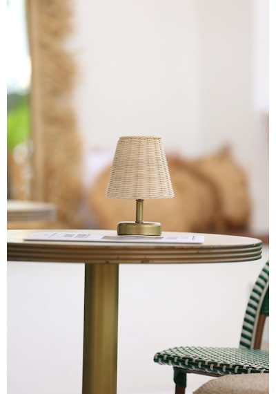Rattan & Bambu Kablosuz Şarjlı Masa Lambası - Alt Eskitme Gold Eskitme Gold