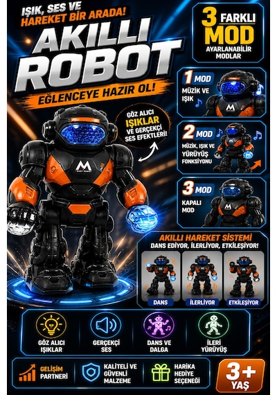 Işıklı Sesli Pilli Hareketli Yürüyen Robot Oyuncak Pilli Robot Beyaz
