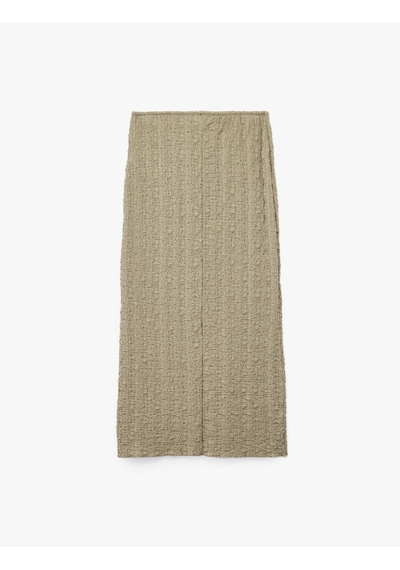 Koton Beli Bağcıklı Slim Fit Bürümcük Kumaş Dokulu Midi Kalem Etek Haki 6wak10203ek Haki