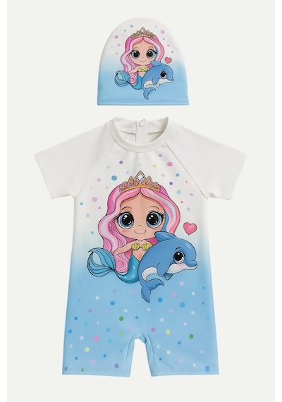 My Kids Wear Kız Çocuk Dalgıç Kumaş Gizli Fermuarlı Boneli Mayo Takımı 3-10 Yaş 11936 Ekru