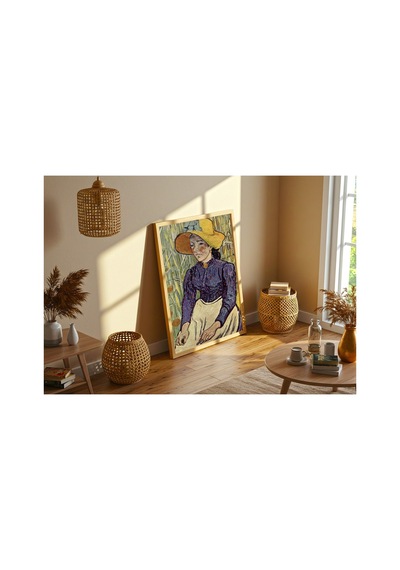 Van Gogh Buğday İçinde Hasır Şapkalı Genç Köylü Kadın Çerçevesiz Poster 30x42 Cm A3 Tablo