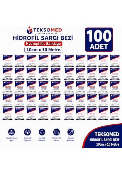 Teksomed Hidrofil Sargı Bezi 10 Cm 10 Metre 100 Adet