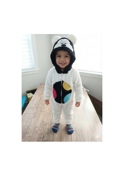 Mj Kids Unisex Bebek Welsoft Peluş Mont-tulum Kapüşonlu Fermuarlı Ekru